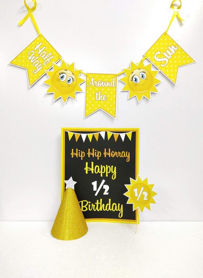 Untumble Yellow Half Birthday Decoration Kit for Baby Boy & Girl With Bunting, Poster, & Hat | Pack of 3 - Image 3